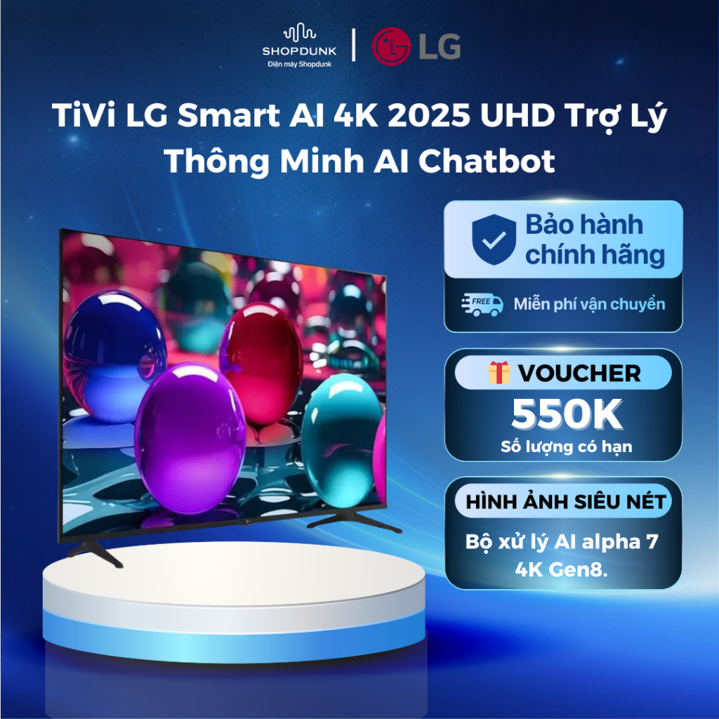 Smart TV LG AI 2025 UHD 4K 55 Inch 55UA7350 | Tivi LG AI 55 Inch | Bảo Hành 24 Tháng | Chính Hãng LG