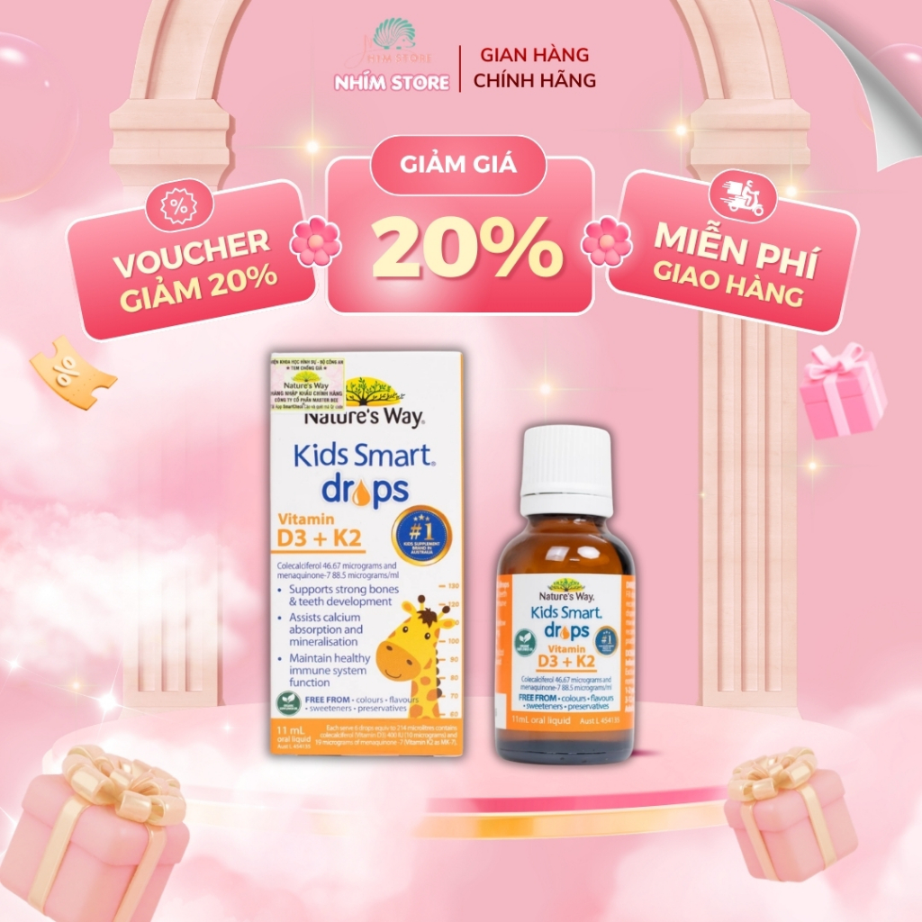 Nature's Way Kids Smart Drops Vitamin D3 + K2 - Bổ sung D3K2 cho bé