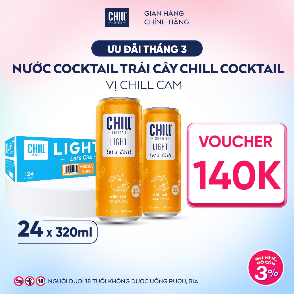 Thùng 24 lon Chill Cocktail Light vị Cam 330ml