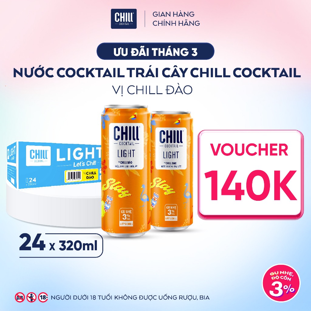 Thùng 24 lon Chill Cocktail vị Đào 320ml/lon