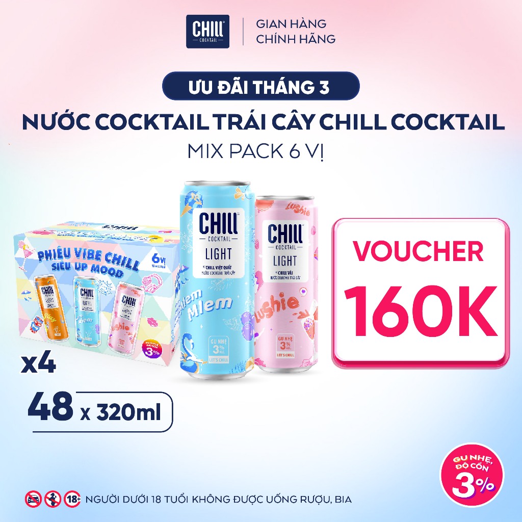 Combo 4 thùng 12 lon Chill Cocktail mix vị 320ml