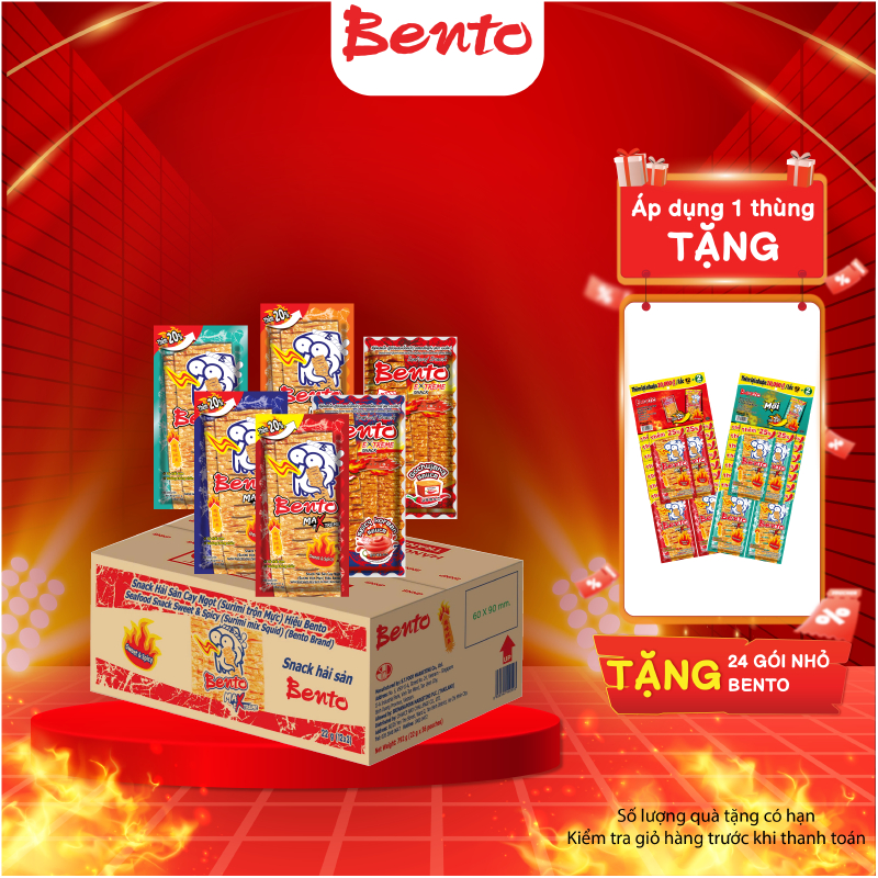 Combo 1 Thùng Bento Mực Thái Lan - Snack Ăn Vặt Văn Phòng Vị Cay Thơm Ngon (22g/Gói)