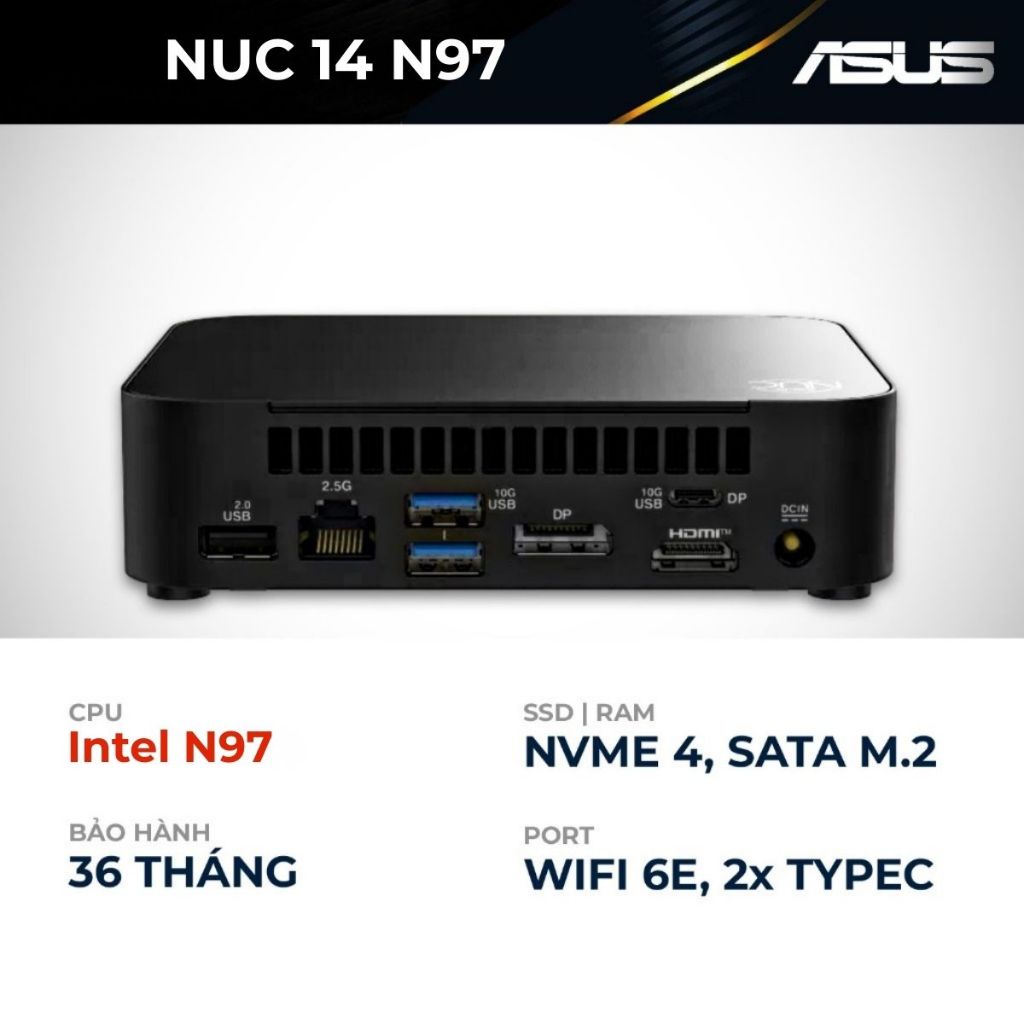 Mini PC ASUS NUC 14 Essential (RNUC14MNK97) - Intel N97, DDR5 RAM, SSD NVMe