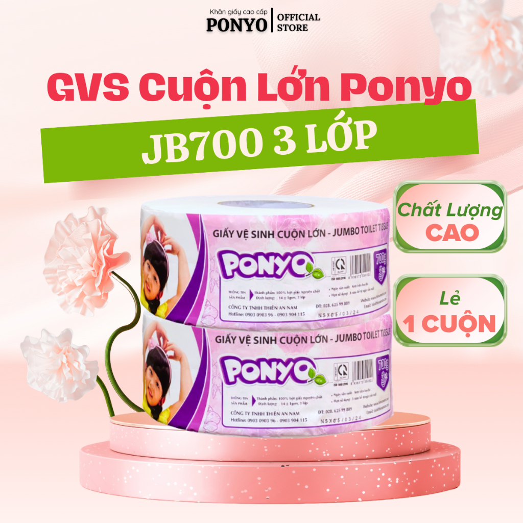 Giấy Vệ Sinh Cuộn Lớn PONYO 3 Lớp Siêu Dày JB700 3 lớp 700g