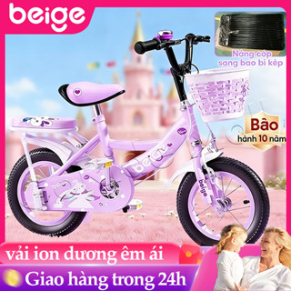 Xe Đạp Bé Gái 2-12 Tuổi - Size 12/16/18 - Lốp Chống Xóc - Tặng Full Phụ Kiện - Màu Hồng Dễ Thương
