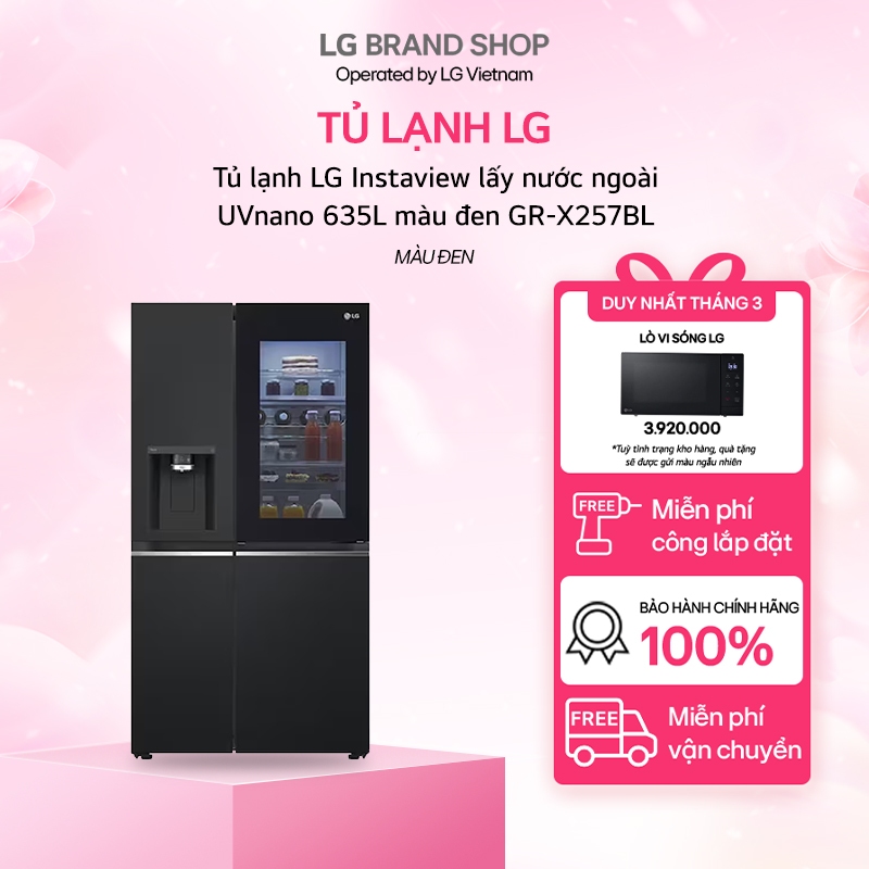 [Chỉ giao miền Nam/Bắc] GR-X257BL - Tủ lạnh LG Instaview lấy nước ngoài UVnano 635L màu đen GR-X257B