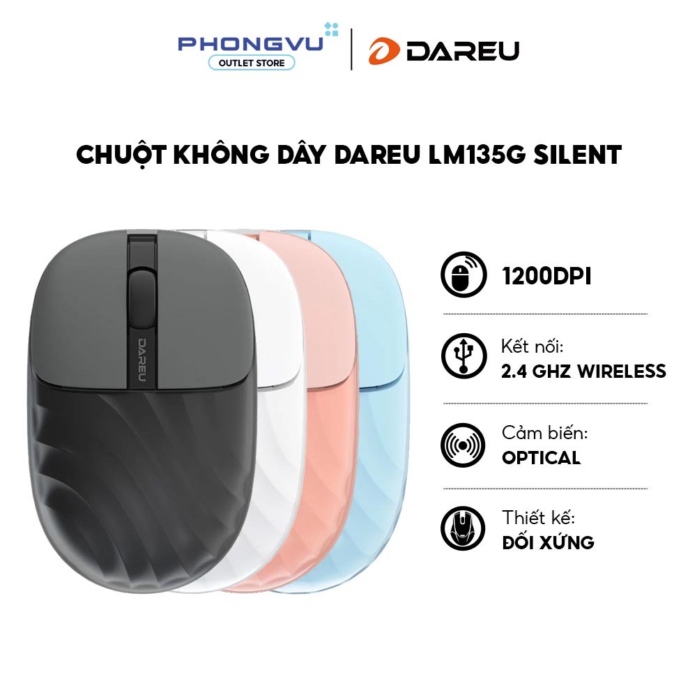 Chuột máy tính không dây DareU LM135G Silent - 1200 DPI - Thiết kế đối xứng - Bảo hành 24 tháng