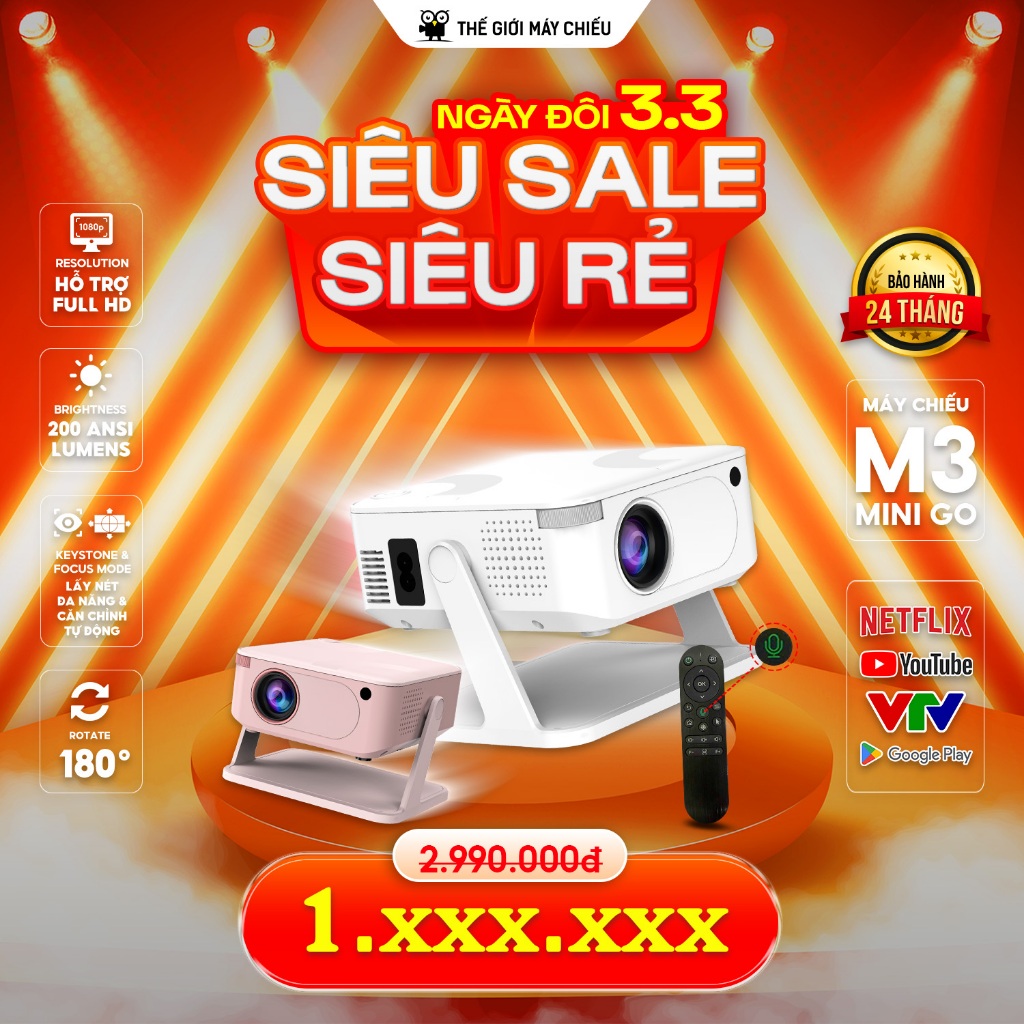 [ NEW 2026 tặng NETFLIX ] Máy Chiếu M3 MiniGo - Máy Chiếu Movie Legend