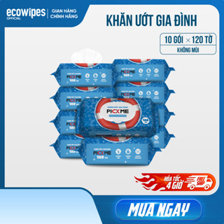 Thùng 10 gói khăn ướt gia đình PickMe 120 tờ không mùi