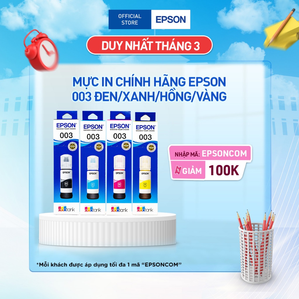 Mực In Chính Hãng Epson 003 Cho Máy L1110/L3110/L3150/L5190/L1216/l1210/L3216/L3210/L3250/L3256/L3550/L5290/L5296/L5590