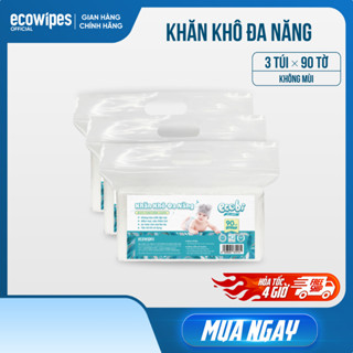 Combo 03 túi khăn vải khô đa năng cao cấp Ecobi túi 90 tờ không mùi