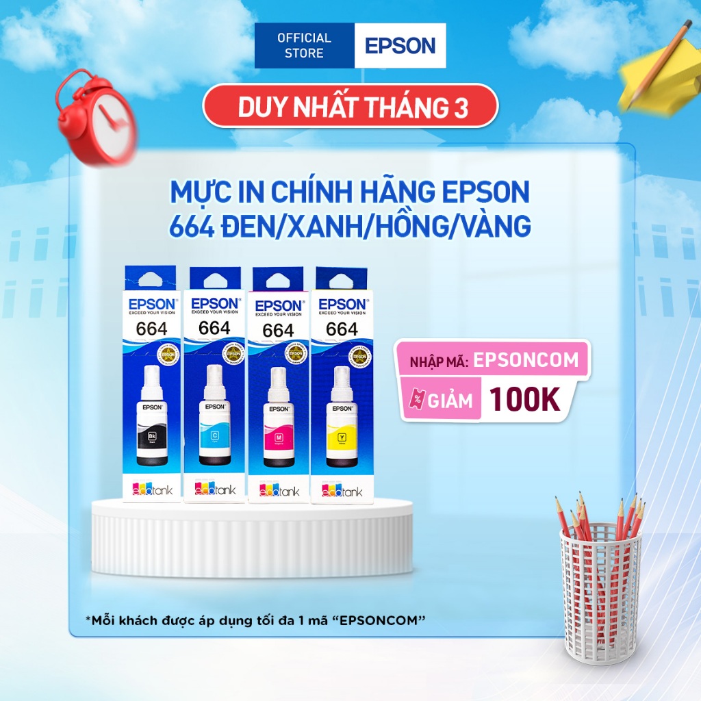 Mực Máy In Chính Hãng Epson T664 Dùng Cho Máy L310/L360/L1300/L120/L121/L1300... Giúp Chất Lượng Hìn