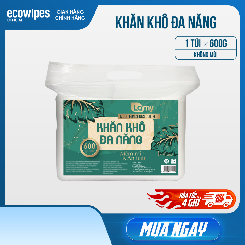 Khăn vải khô đa năng Lamy túi 600gram ~ 500 tờ không mùi