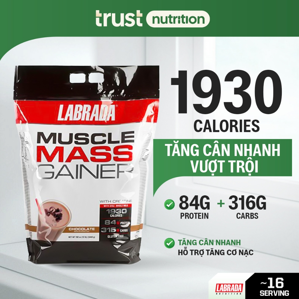 Sữa tăng cân nhanh vượt trội Labrada Muscle Mass Gainer, giàu calo & protein