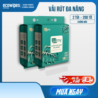 TẶNG MÓC TREO_Thùng 02 túi Khăn vải khô đa năng EcoWipes 200 tờ túi rút treo tường lau mặt tẩy trang