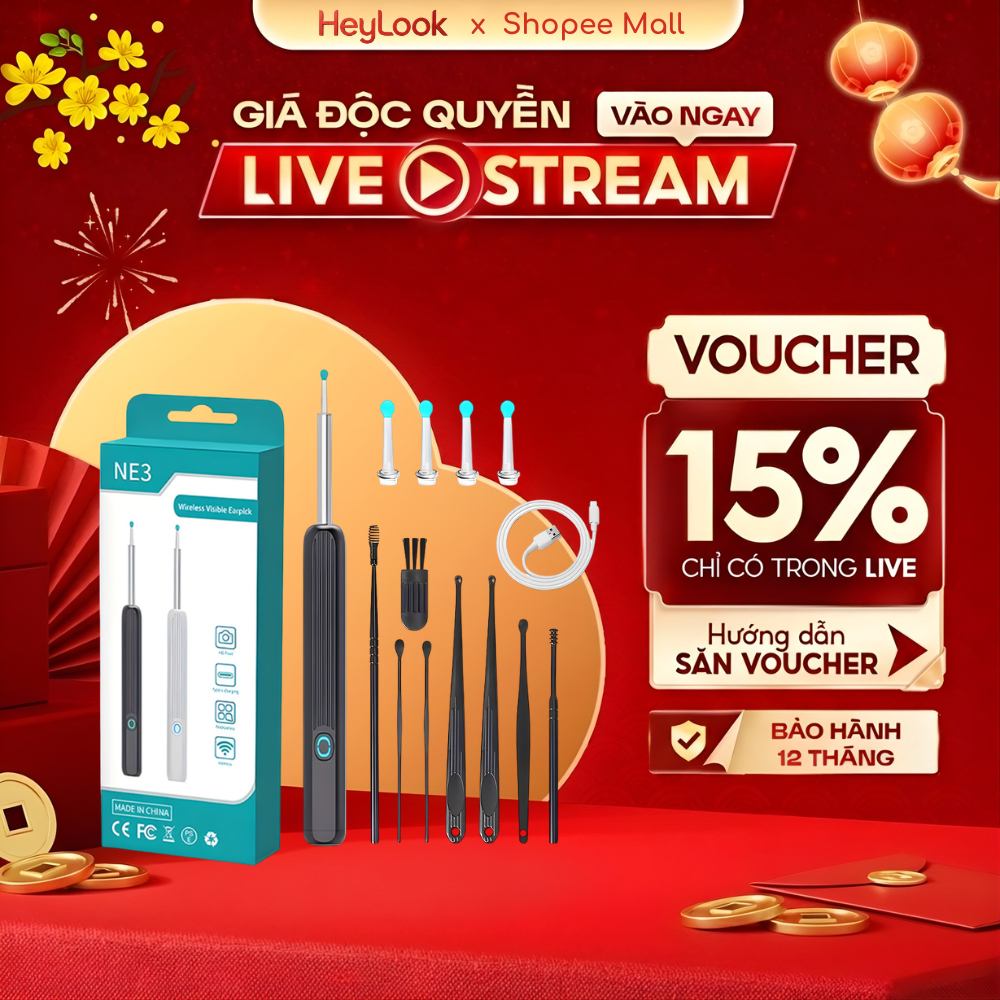 Dụng Cụ Lấy Ráy Tai Có Gắn Camera NE3 Pro Nội Soi Full HD Đa Năng Hình Ảnh Sắc Nét, Pin Sạc