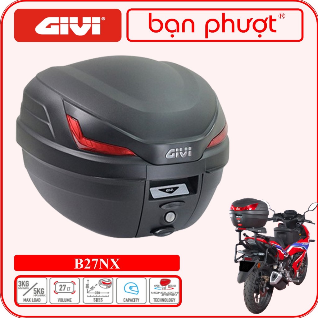 Thùng Sau Givi B27NX - Thùng Givi Chính Hãng 27L Gắn Sau Xe Máy - Bạn Phượt