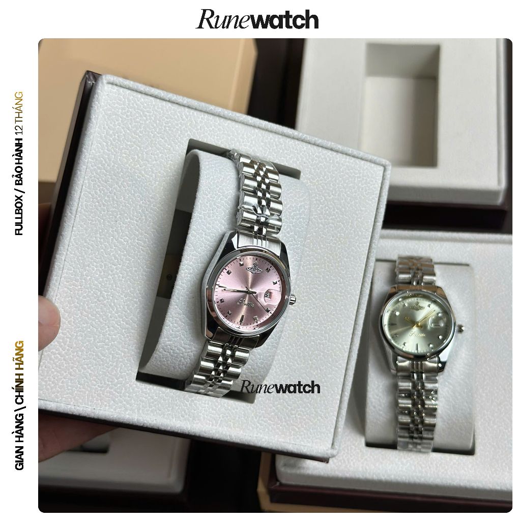 [ RuneWatch ] Đồng Hồ Scottie Chính Hãng Dây Thép Đúc Không Gỉ, Đồng Hồ Nữ Scottie Fullbox Mặt Hồng 
