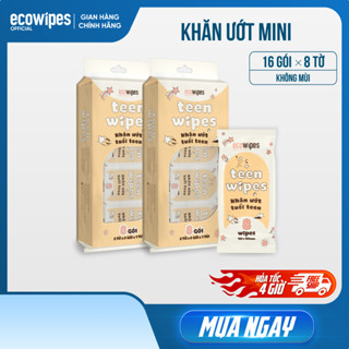 Combo 02 lốc 16 gói khăn ướt mini size EcoWipes gói 8 tờ không mùi nhỏ gọn cho học sinh sinh viên