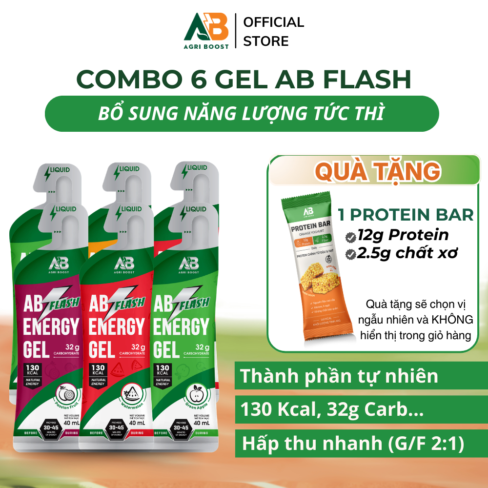 COMBO 6 Gói Gel Năng Lượng Chạy Bộ AB NUTRITION AB Flash Nước Uống 45g Năng Lượng Tức Thì Cho Người 