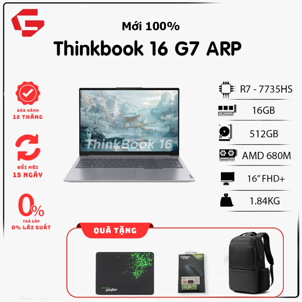[Full VAT] Laptop ThinkBook 16 G7 ARP (AMD Ryzen 7 7735HS, 16GB, 512GB, AMD 680M, 16" FHD+ IPS)