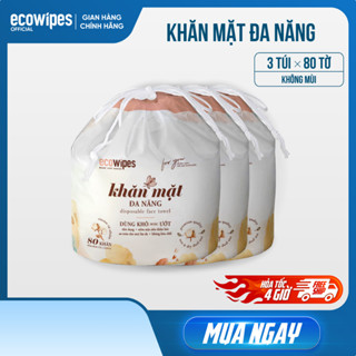 Combo 03 túi khăn mặt khô đa năng cao cấp EcoWipes cuộn 80 tờ dày 75gsm không mùi