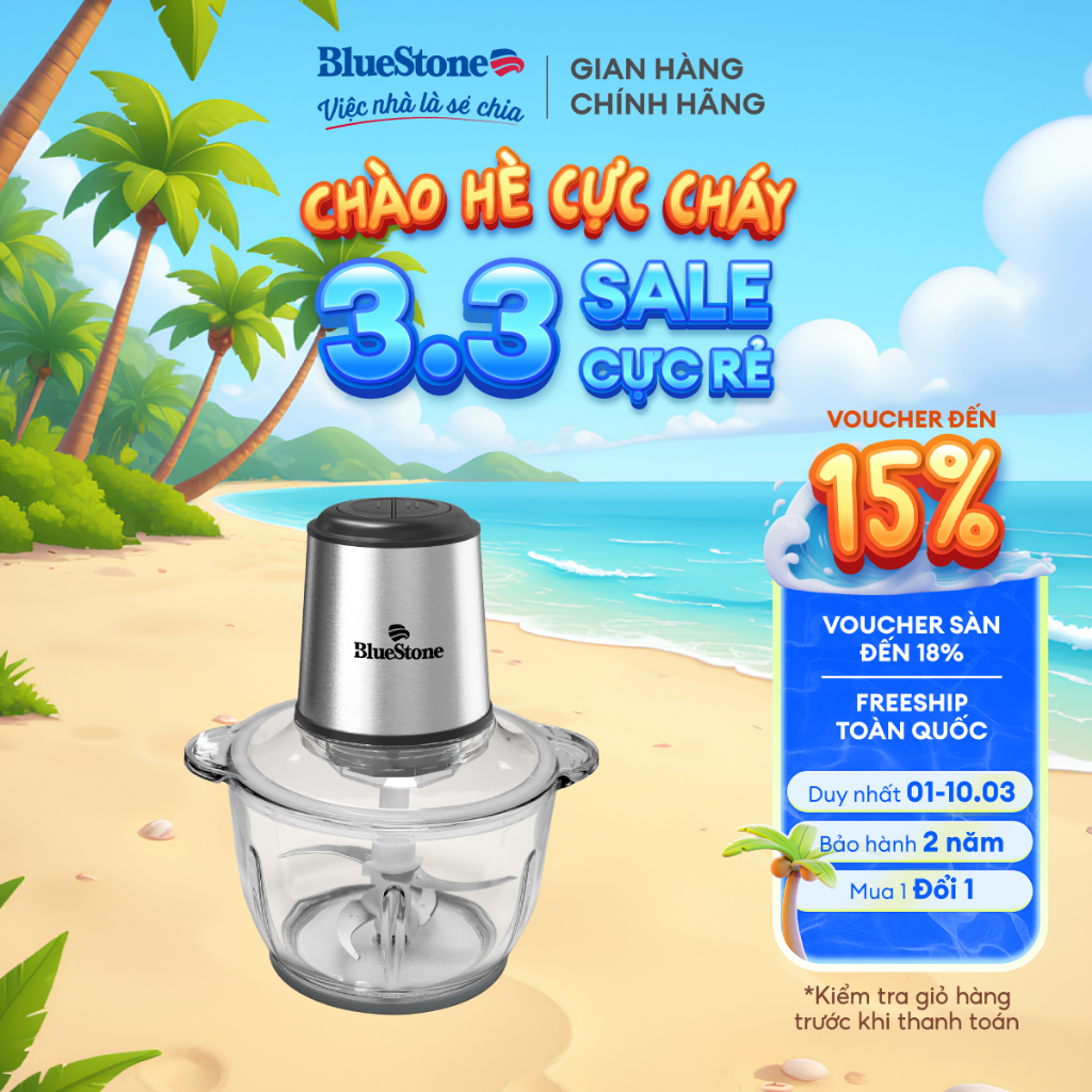 Máy Xay Thịt BlueStone CHB-5145 | 2 Lít – 350W – 2 Lưỡi Dao Kép | Cối Thủy Tinh – Xay Mạnh, An Toàn | BH 2 Năm