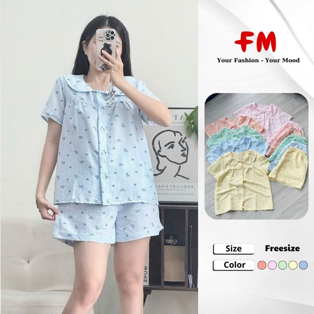 Đồ Bộ Ngắn Nữ FMSTYLE - Quần Đùi Áo Cổ Bẻ Nhiều Hoạ Tiết Xinh Xắn, Mang Mát 26020226