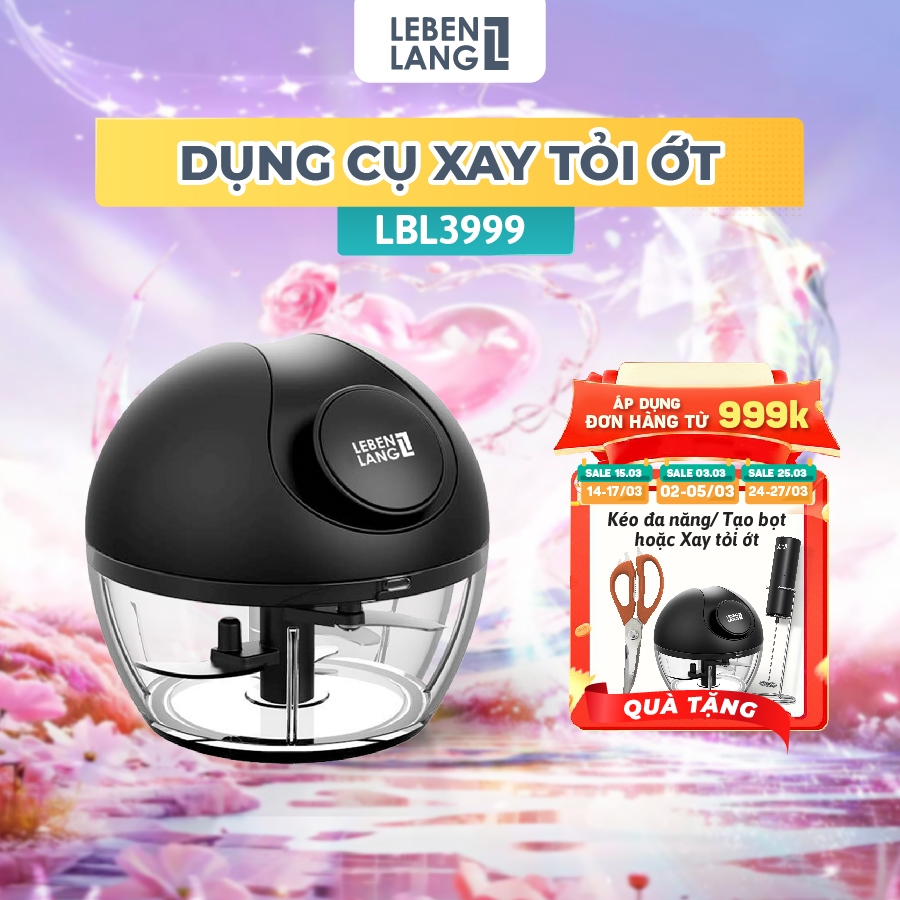 Dụng cụ xay tỏi ớt, thực phẩm Lebenlang LBL3999, 180ml, lưỡi dao xay bén, dây kéo rút tiện lợi