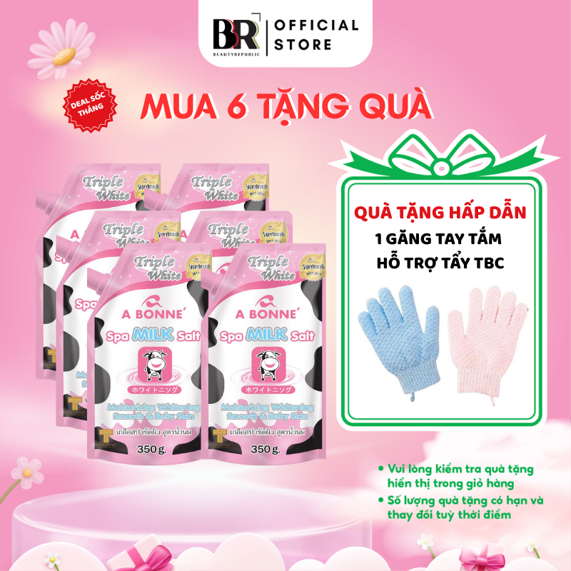 [MUA 6 TẶNG QUÀ] Combo Muối Tắm Spa Tẩy Tế Bào Chết Trắng Da Mờ Thâm A Bonne' Dạng Gói Có Vòi 350g