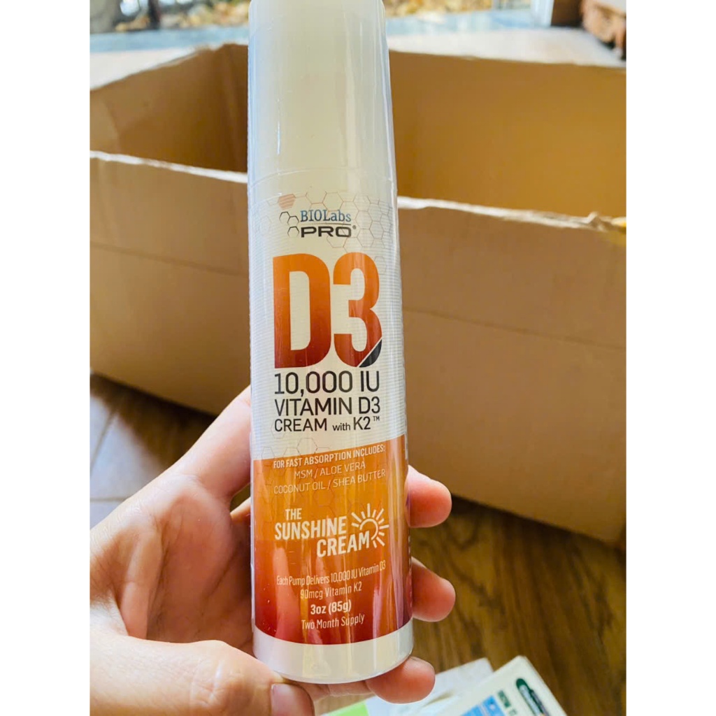 Kem dưỡng cơ thể Vitamin D3 tự nhiên BIOLABS PRO 10000IU với Vitamin K2 & Chiết xuất lá ô liu 85g