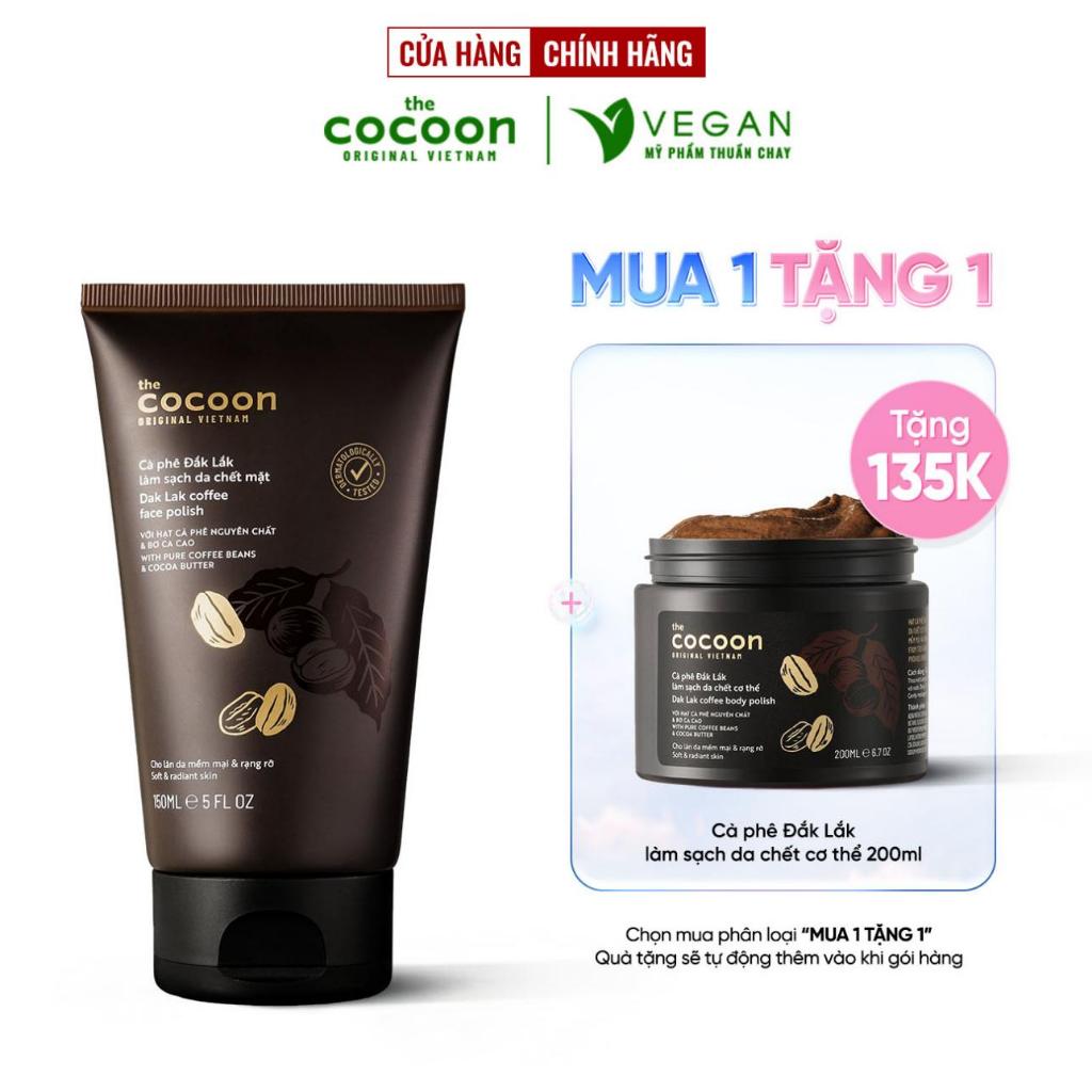 Tẩy Tế Bào chết Cà phê Đắk Lắk làm sạch da chết mặt cocoon 150ml - VEGAN mỹ phẩm thuần chay