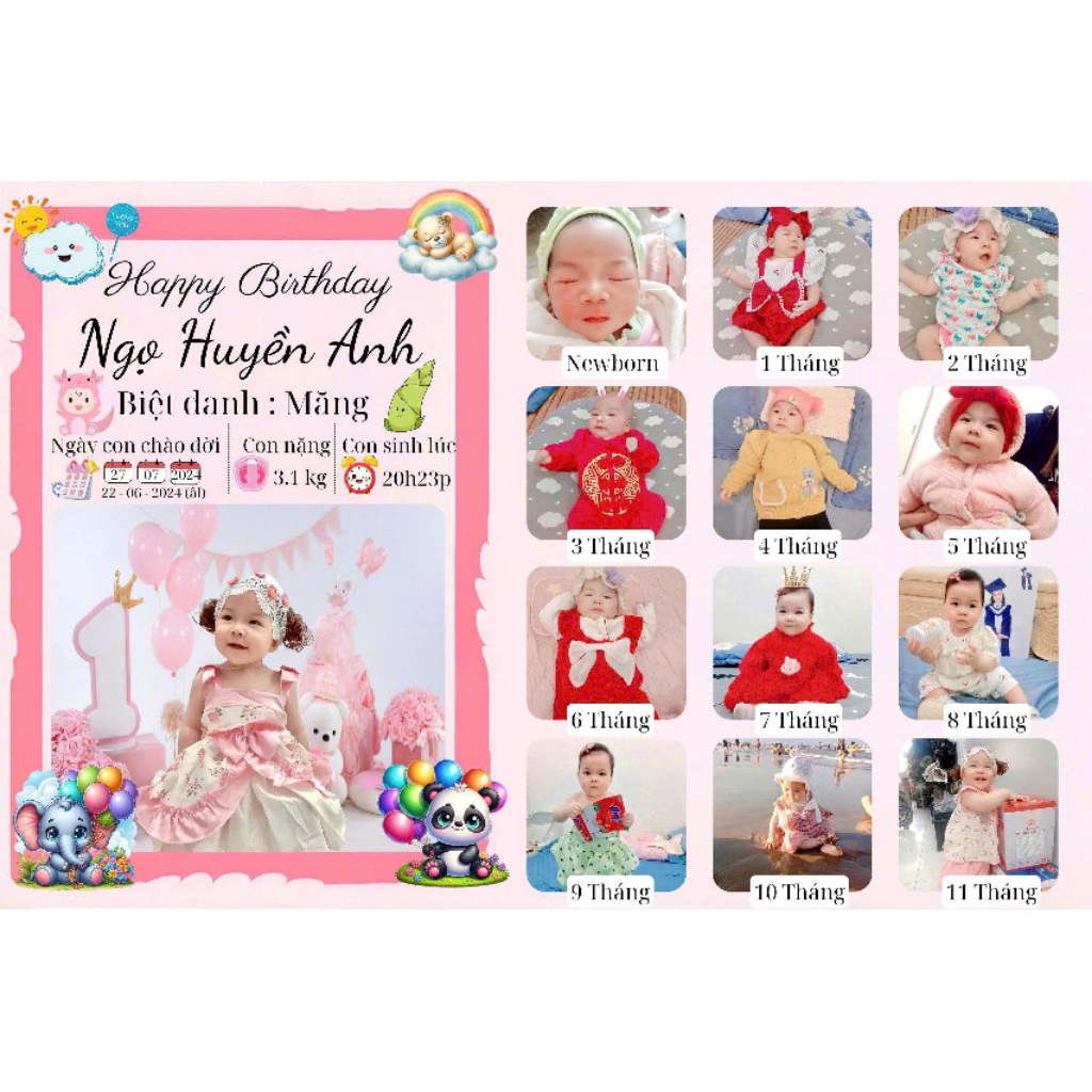 ẢNH GHÉP THÔI NÔI-SINH NHẬT CHO BÉ-IN ẢNH THEO YÊU CẦU-KHUNG ẢNH TRÁNG GƯƠNG MÊKA CAO CẤP