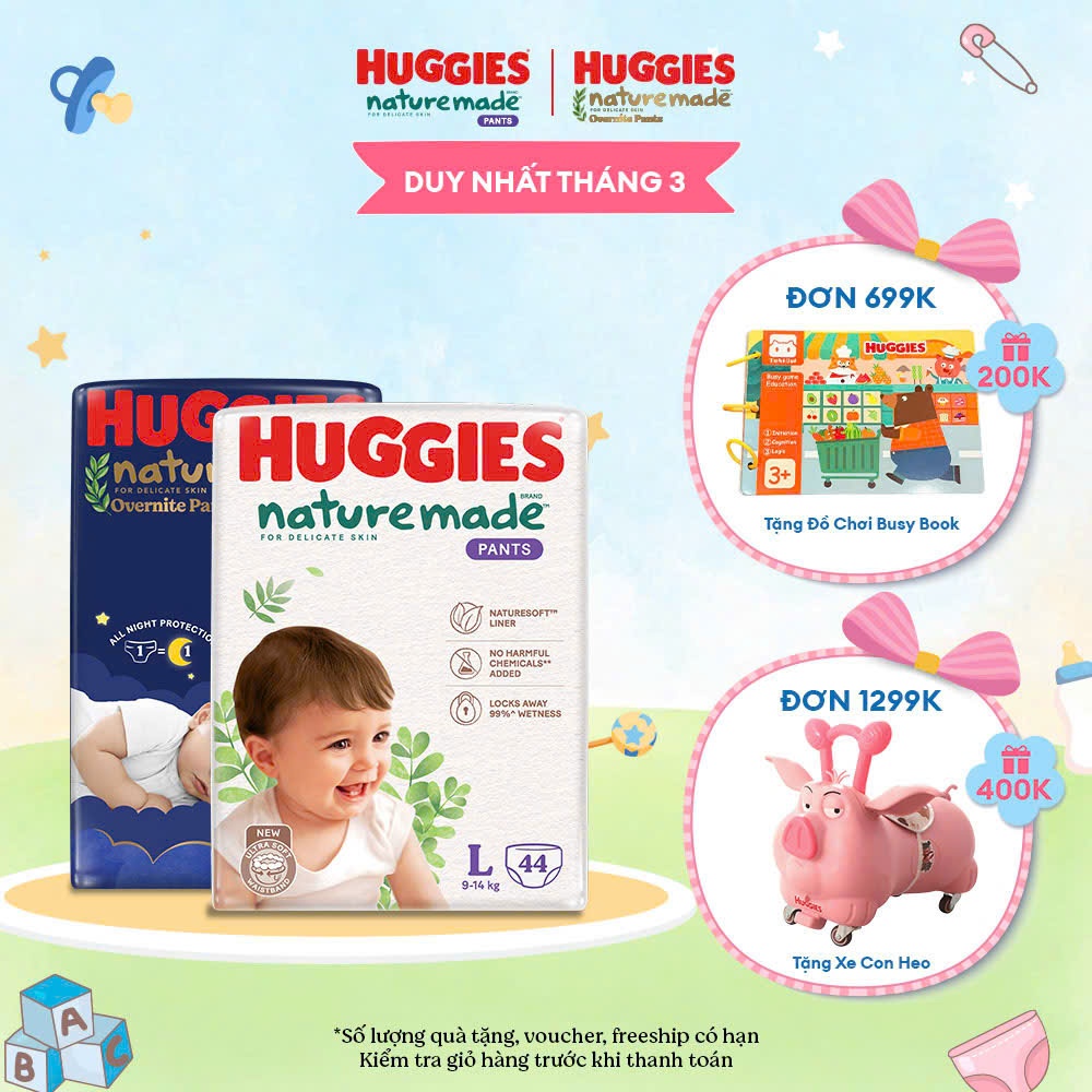 Tã / bỉm quần / dán Huggies Platinum Nature Made, OVN đêm NB/ S/M/ L/ XL/2XL