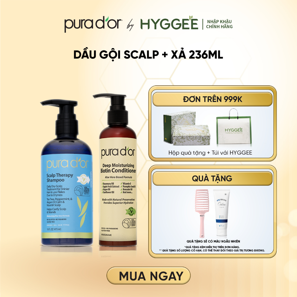 Combo dầu gội dầu xả PURA D'OR Scalp Therapy Dịu da, Sạch tóc và Dưỡng Ẩm