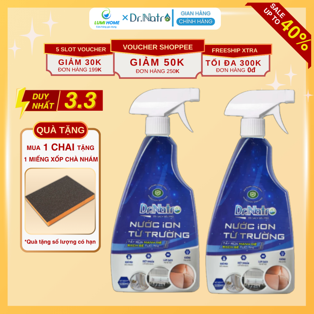 Chai tẩy đa năng Dr Natro 500ml công nghệ ion từ trường - Tẩy siêu sạch mọi viết bẩn, vết ố, nhọ nồi