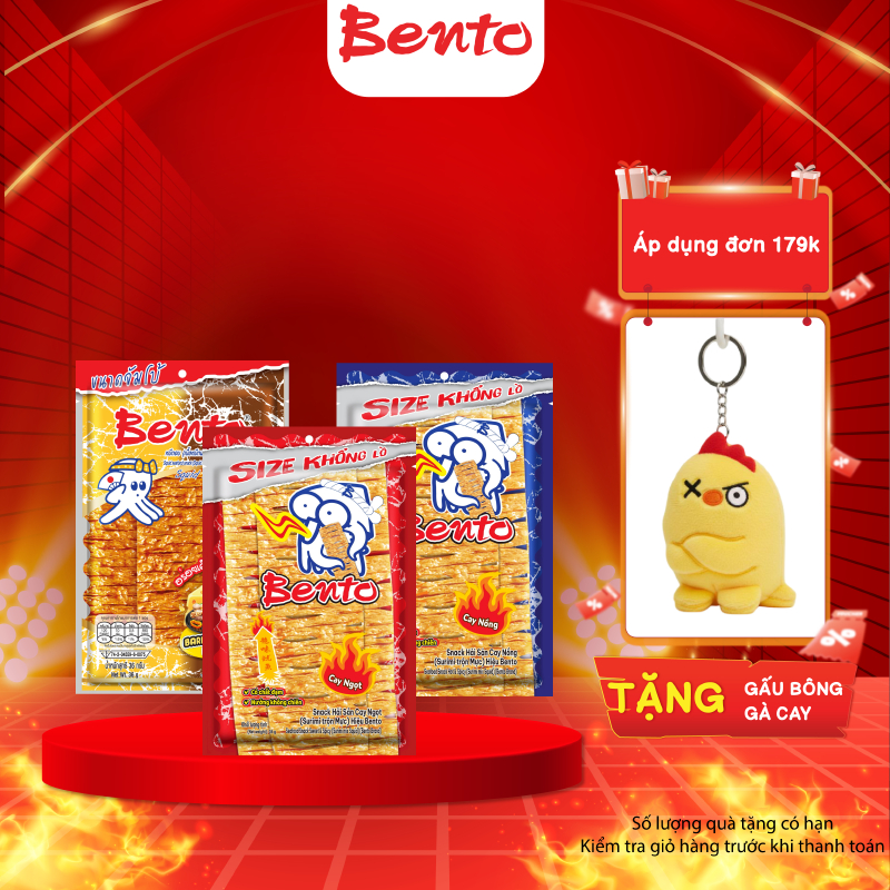 (QÙA ĐƠN ĐƠN 179K) Combo 3 Gói Siêu Khổng Lồ Bento Mực Thái Lan Snack Ăn Vặt Văn Phòng Vị Cay