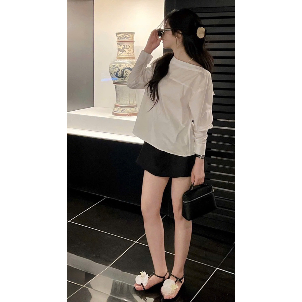 Áo sơ mi thiết kế cổ thuyền điều chỉnh nơ sau mặc được 2 kiểu by Cimie Closet