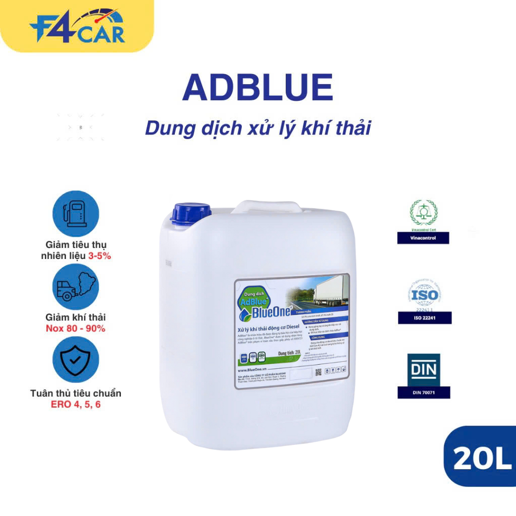 Dung Dịch Xử Lý Khí Khải Adblue/DEF/Nước Urea Cho Động Cơ Diesel Can 20 Lit