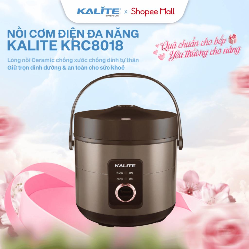 Nồi cơm điện KALITE KRC8018, Lòng nồi 5 lớp, đa chức năng nấu cơm, cháo, luộc, súp 1.8L, BH 12T