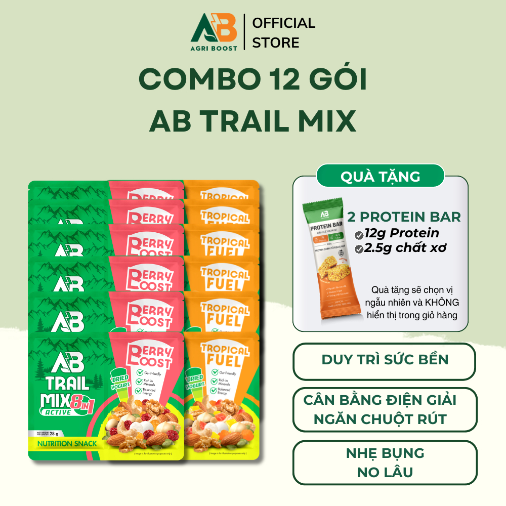 12 Gói Hạt Dinh Dưỡng Trail Mix Trái Cây Sấy AB AGRI BOOST NUTRITION Lành Mạnh Khi Chơi Thể Thao