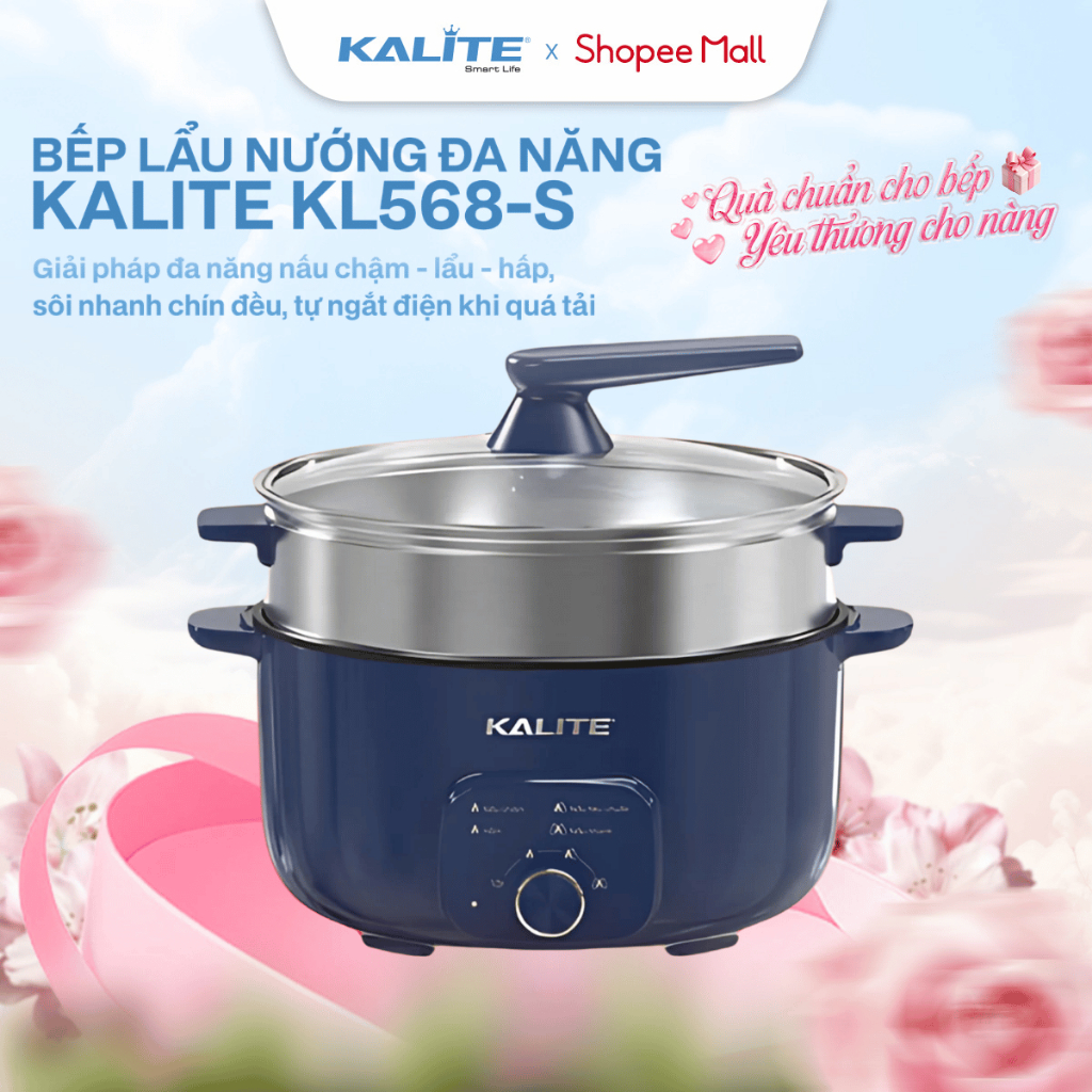 Nồi lẩu hấp đa năng KALITE KL568-S Công suất 2000W Dung tích 6L có xứng hấp dung tích 5L, BH 12T