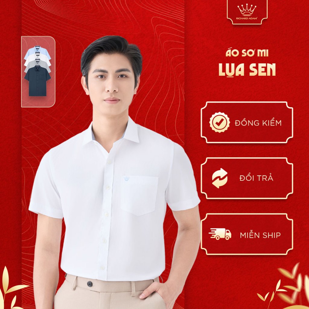 Áo Sơ Mi Nam Cộc Tay Richard Adam Vải Lụa Sen, Mềm Mại, Thoáng Mát, Hạn Chế Nhăn, Chống Ố SM061725