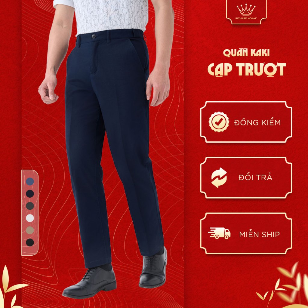 Quần kaki Nam Cạp Trượt Richard Adam Vải Kaki Cao Cấp, Co Giãn Thoải Mái, Form Regular QK221024