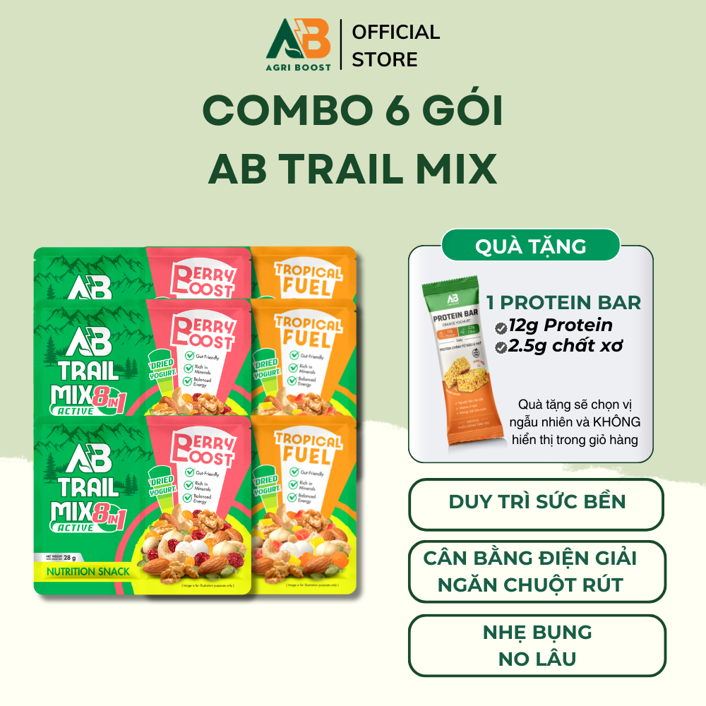 6 Gói Hạt Dinh Dưỡng Trail Mix Trái Cây Sấy AB AGRI BOOST NUTRITION Lành Mạnh Khi Chơi Thể Thao