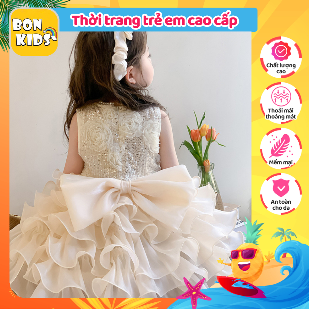 Váy Đầm Công Chúa Nhiều Tầng BonKids Váy Voan Xoè Cho Bé Gái Hàng Quảng Châu Cao Cấp