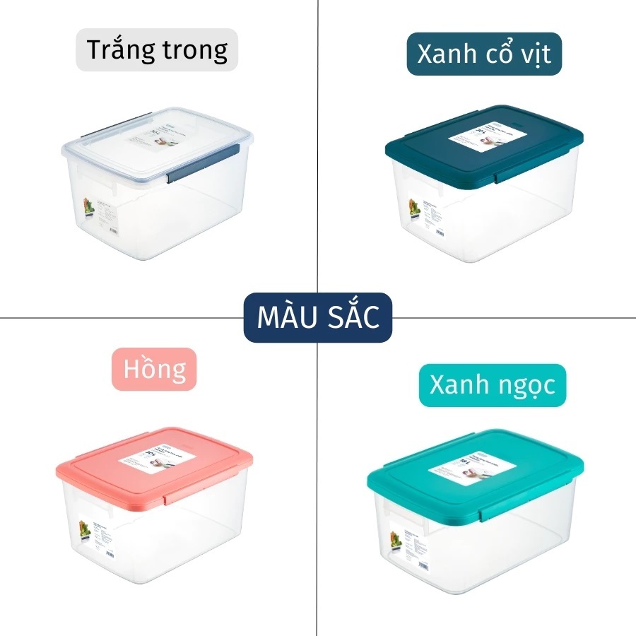 Thùng nhựa thực phẩm inochi 30L Nắp đậy kín khí giữ thực phẩm luôn tươi ngon, Giao màu ngẫu nhiên