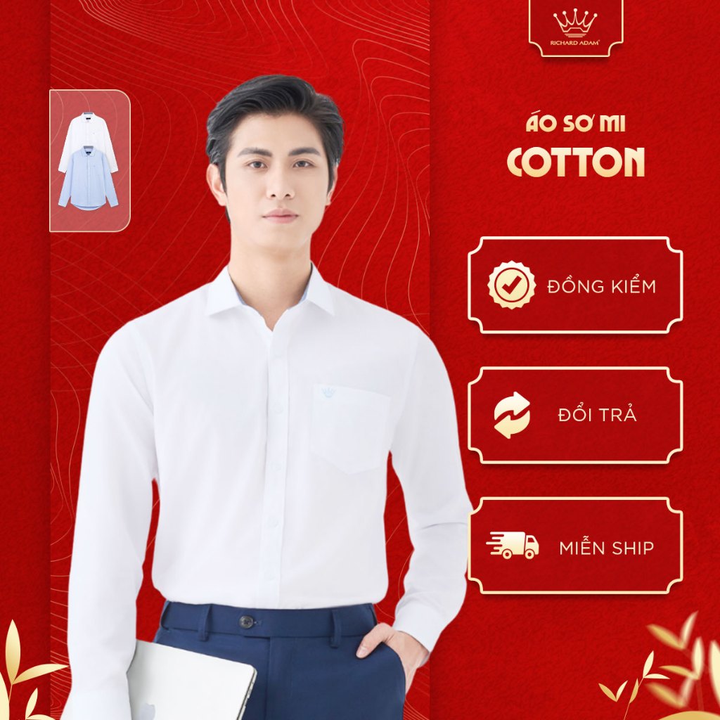Áo Sơ Mi Nam Dài Tay Richard Adam Vải Cotton Mềm, Cao Cấp, Thoáng Mát, Khử Mùi, Chống Nhăn SM070924