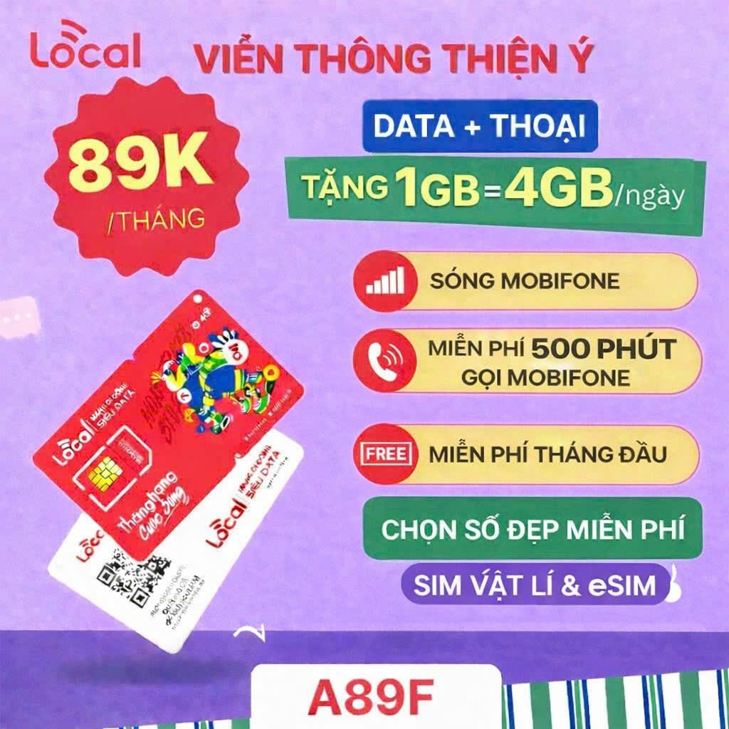 SIM 4G - 5G LOCAL MOBIFONE A69S -A79S-A89F-A89D{Sim vật lí - eSIM}