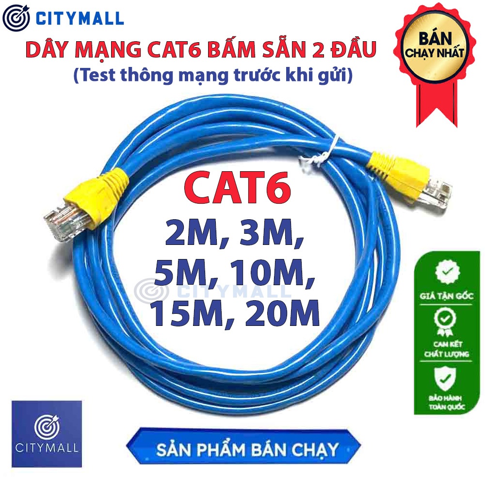 Dây mạng Lan Cat6 bấm sẵn 2 đầu RJ45, bọc chống gãy, chuẩn B